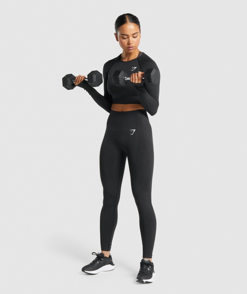 Gymshark Vital Bezšvový 2,0 Dlhý Rukáv Crop Top Black Marl