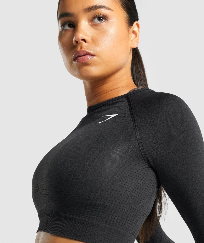 Gymshark Vital Bezšvový 2,0 Dlhý Rukáv Crop Top Black Marl