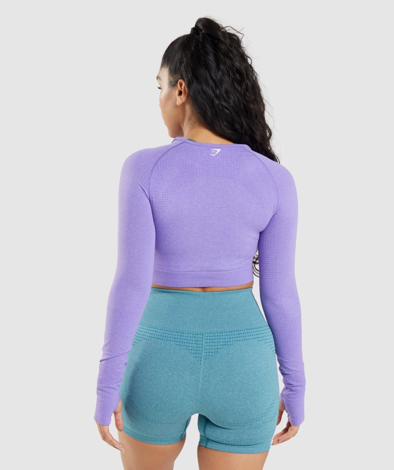 Gymshark Vital Bezšvový 2.0 Crop Top S Dlhým Rukávom Jasne Fialový Marl