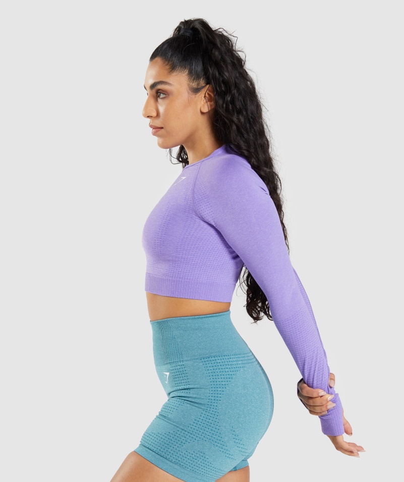 Gymshark Vital Bezšvový 2.0 Crop Top S Dlhým Rukávom Jasne Fialový Marl