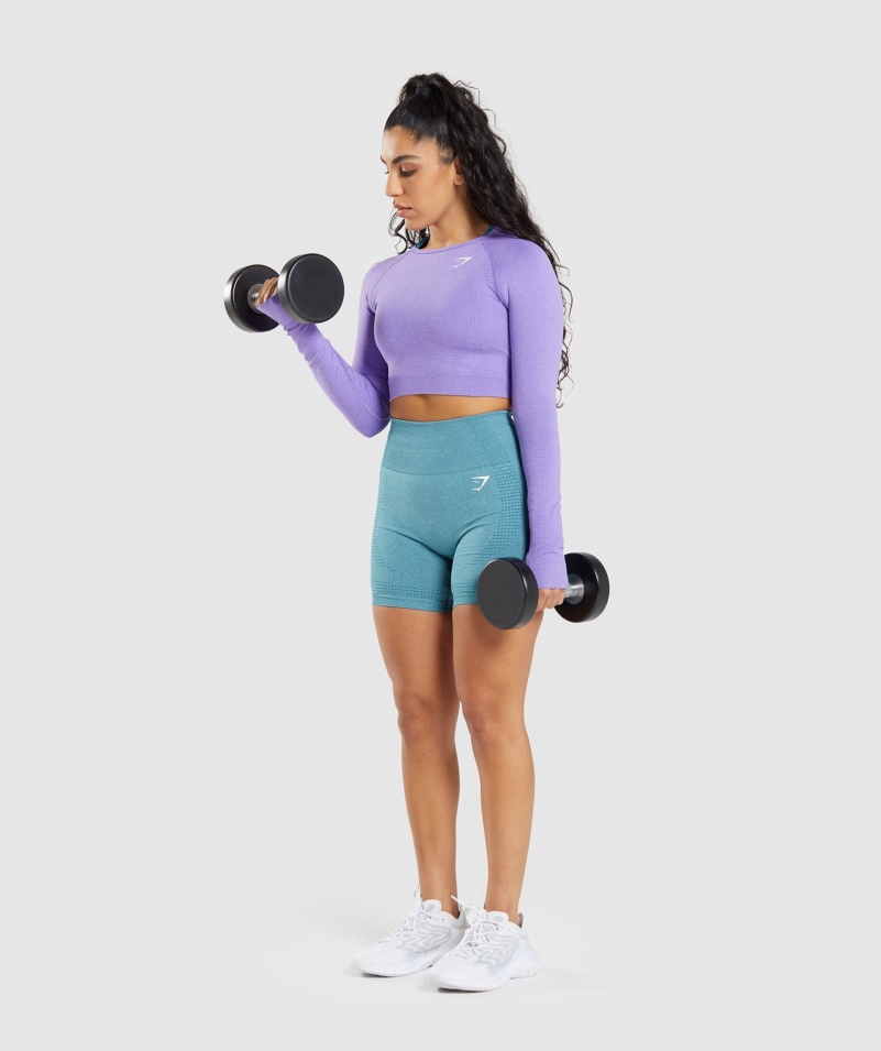 Gymshark Vital Bezšvový 2.0 Crop Top S Dlhým Rukávom Jasne Fialový Marl