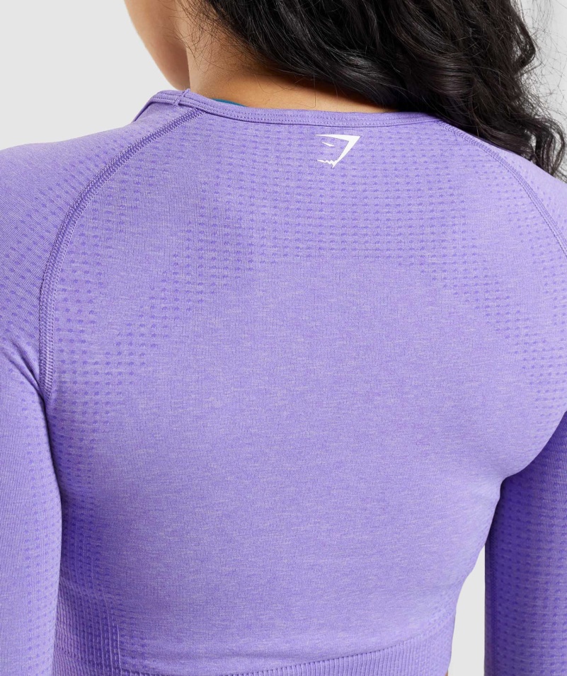 Gymshark Vital Bezšvový 2.0 Crop Top S Dlhým Rukávom Jasne Fialový Marl