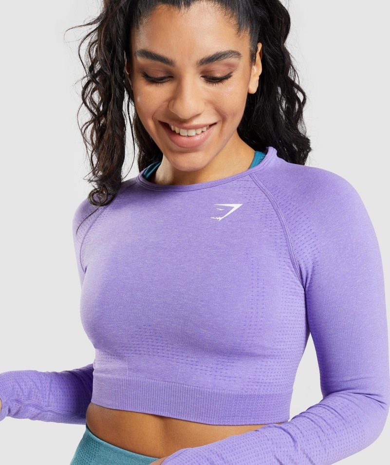 Gymshark Vital Bezšvový 2.0 Crop Top S Dlhým Rukávom Jasne Fialový Marl