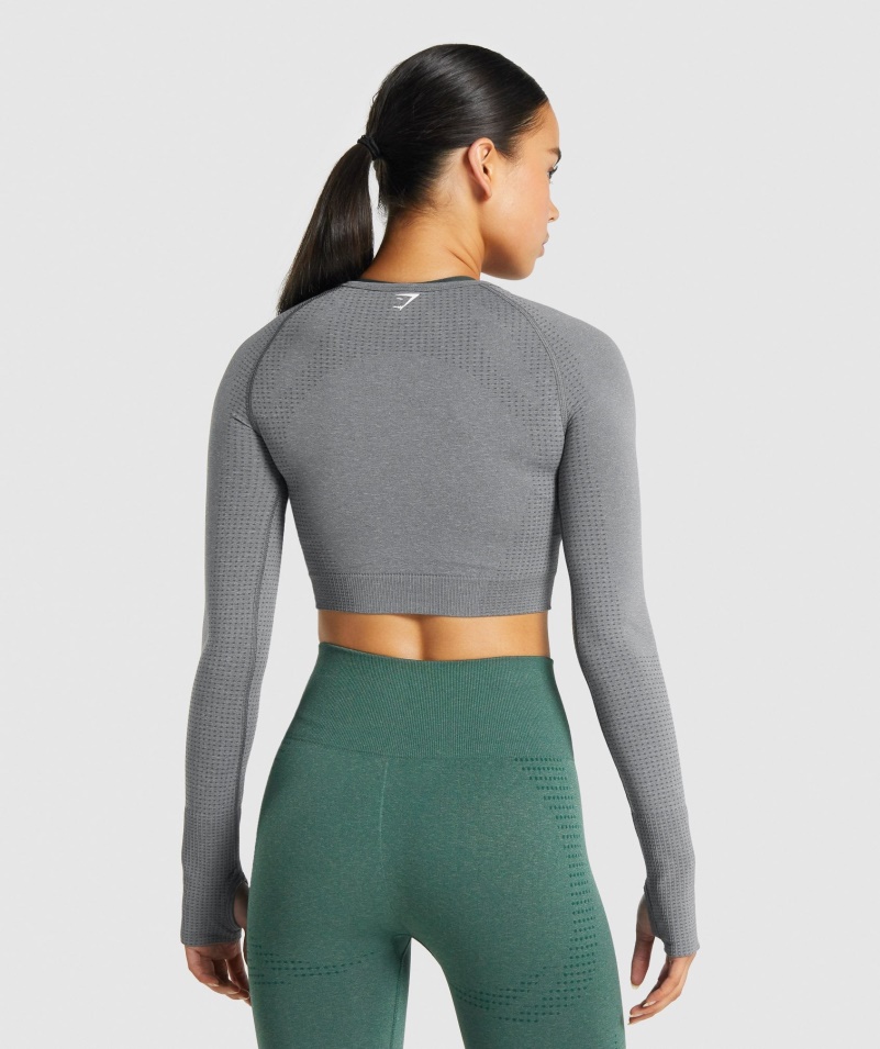 Gymshark Vital Bezšvový 2.0 Crop Top S Dlhým Rukávom Smokey Grey Marl