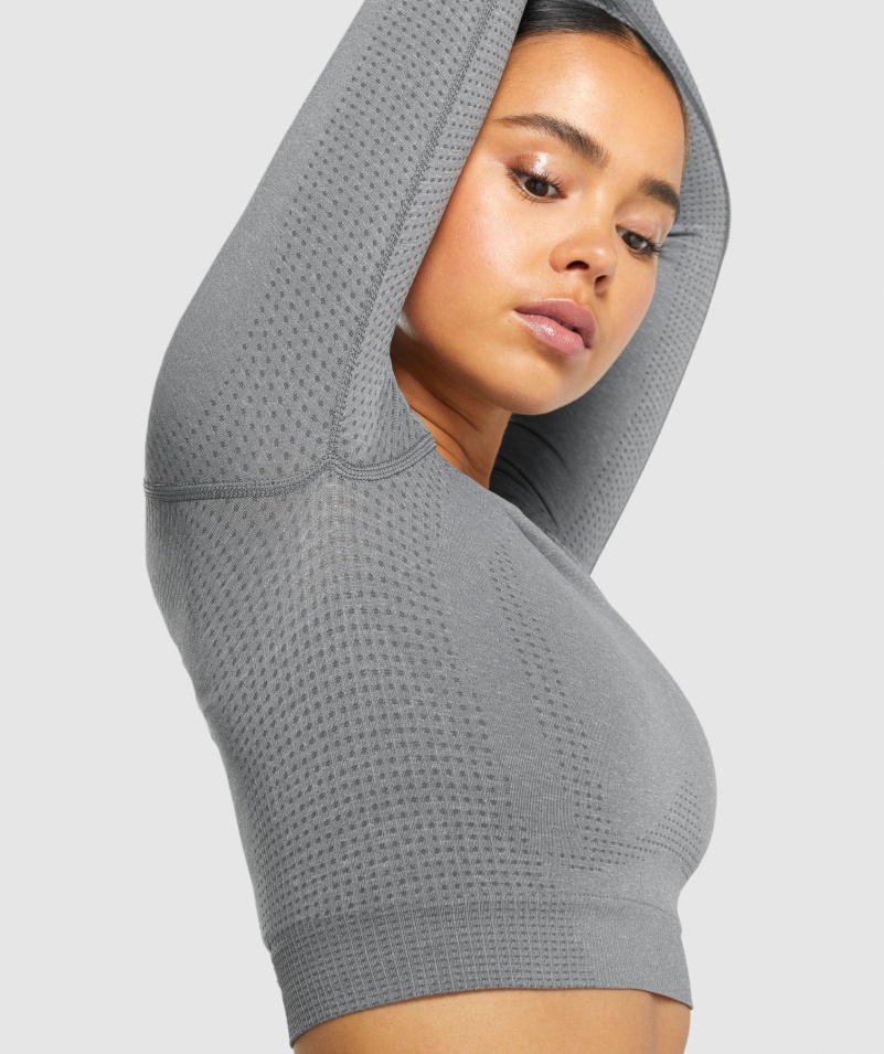 Gymshark Vital Bezšvový 2.0 Crop Top S Dlhým Rukávom Smokey Grey Marl