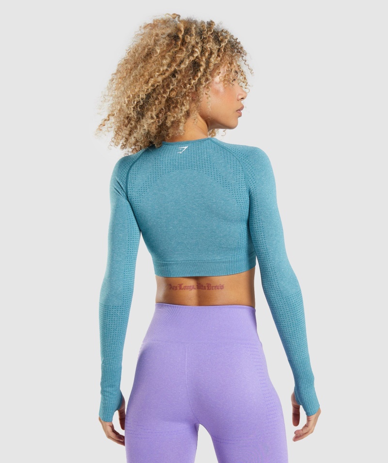 Gymshark Vital Bezšvový 2.0 Top S Dlhým Rukávom Tahoe Modrozelená Marl