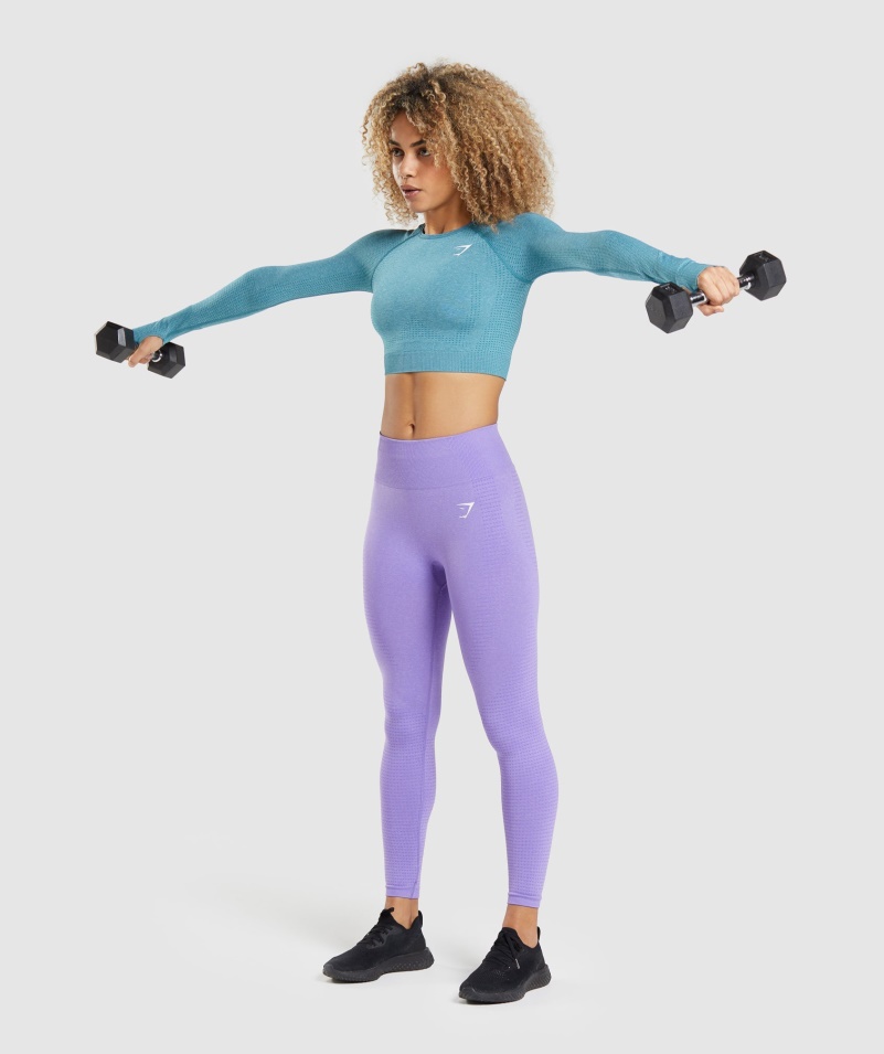 Gymshark Vital Bezšvový 2.0 Top S Dlhým Rukávom Tahoe Modrozelená Marl
