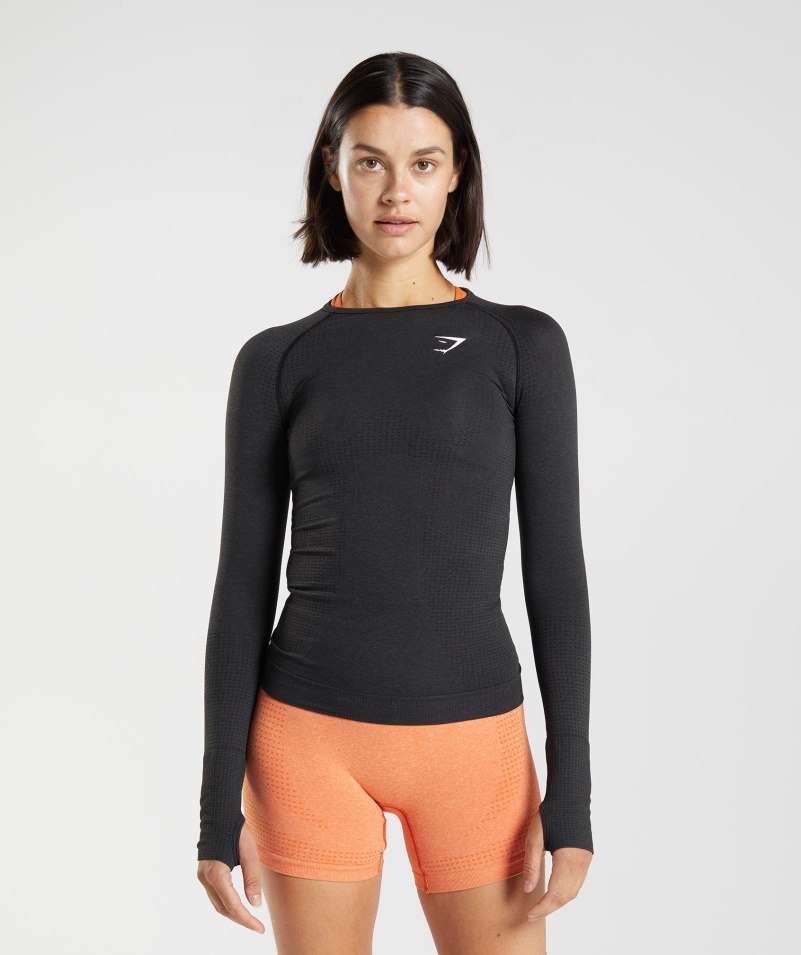 Gymshark Vital Bezšvový 2.0 Top čierny Marl S Dlhým Rukávom