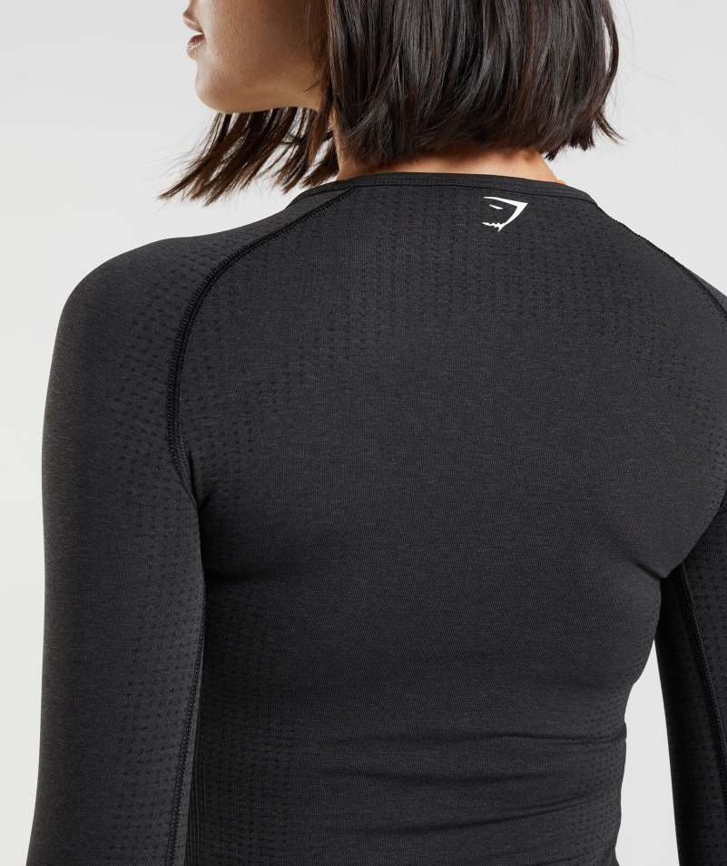 Gymshark Vital Bezšvový 2.0 Top čierny Marl S Dlhým Rukávom
