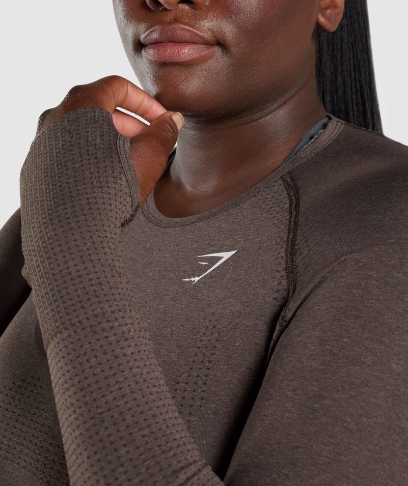 Gymshark Vital Bezšvový Top 2.0 S Dlhým Rukávom Hnedá Marl