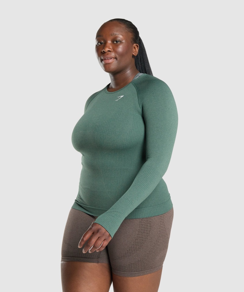 Gymshark Vital Bezšvový 2.0 Top S Dlhým Rukávom Tmavozelená Marl