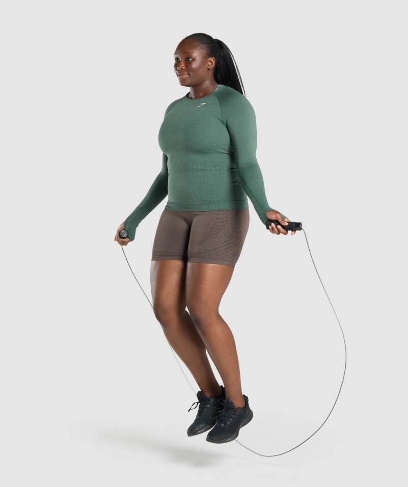 Gymshark Vital Bezšvový 2.0 Top S Dlhým Rukávom Tmavozelená Marl