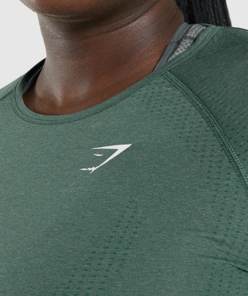 Gymshark Vital Bezšvový 2.0 Top S Dlhým Rukávom Tmavozelená Marl