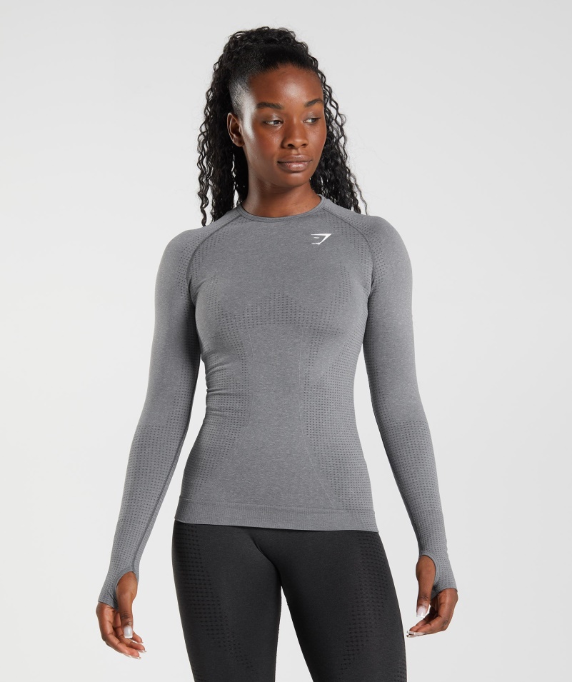 Gymshark Vital Bezšvový 2.0 Top S Dlhým Rukávom Smokey Grey Marl