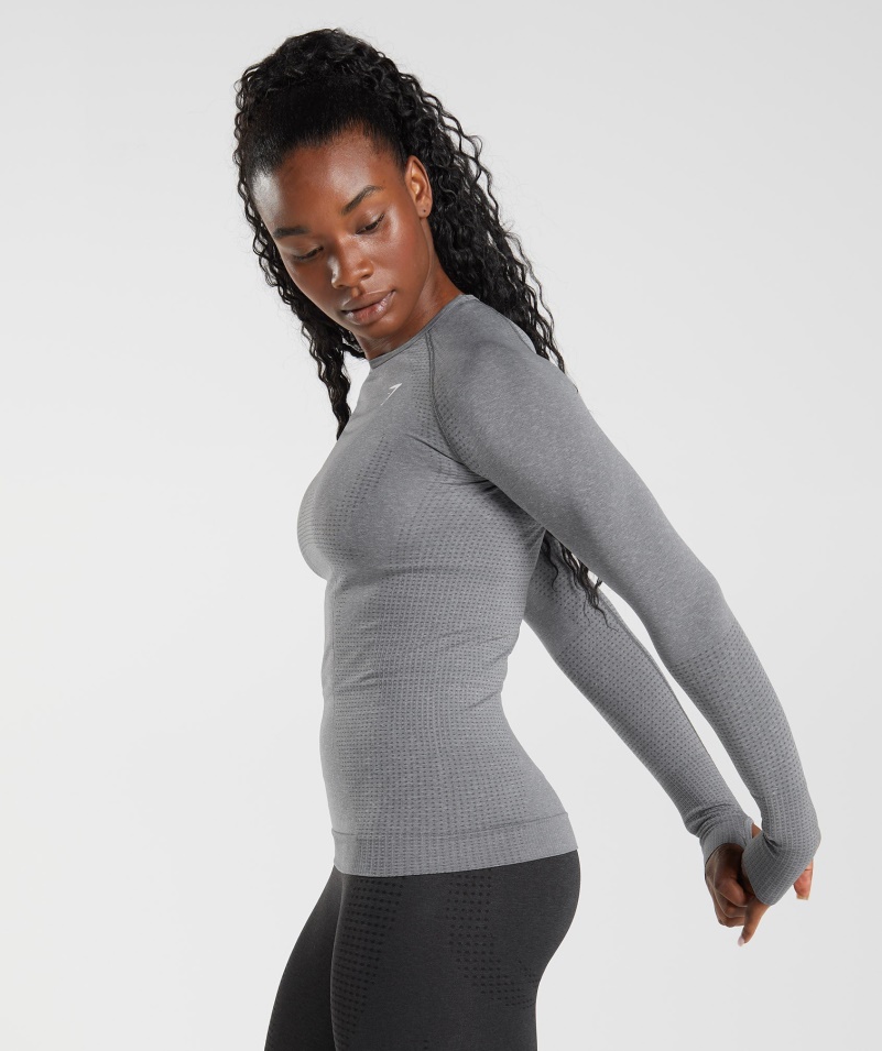 Gymshark Vital Bezšvový 2.0 Top S Dlhým Rukávom Smokey Grey Marl