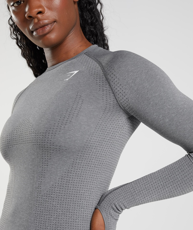 Gymshark Vital Bezšvový 2.0 Top S Dlhým Rukávom Smokey Grey Marl