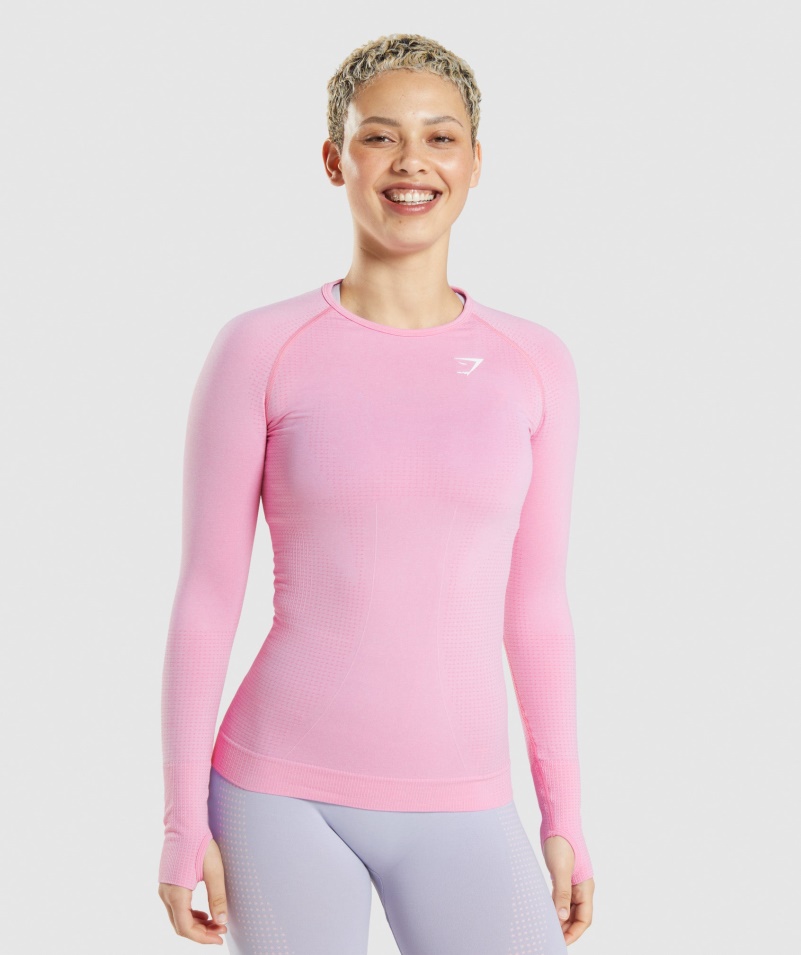Gymshark Vital Bezšvový 2.0 Top Sorbet S Dlhým Rukávom Ružová Marl