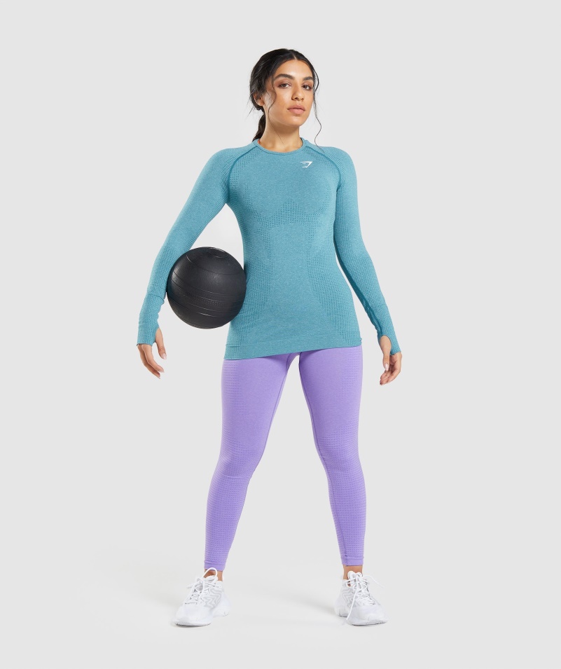 Gymshark Vital Bezšvový 2.0 Top S Dlhým Rukávom Tahoe Modrozelená
