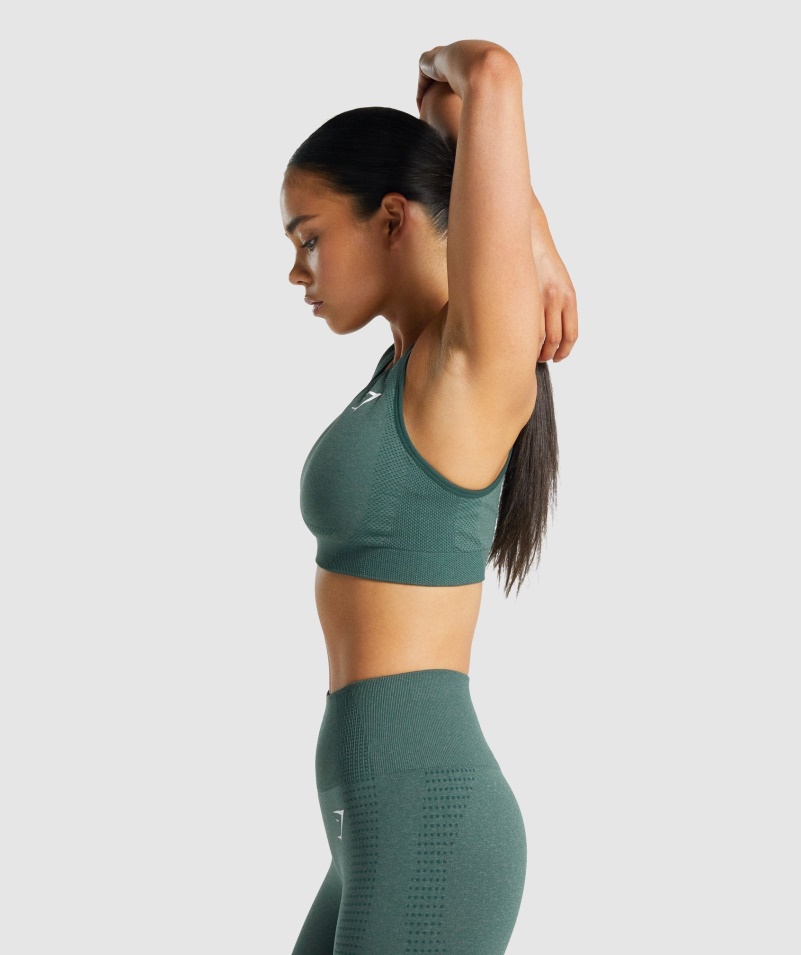 Gymshark Vital Bezšvová 2.0 športová Podprsenka Tmavozelená Marl