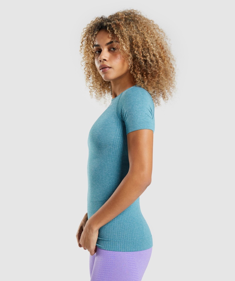Gymshark Vital Bezšvové 2.0 Tričko Tahoe Teal Marl