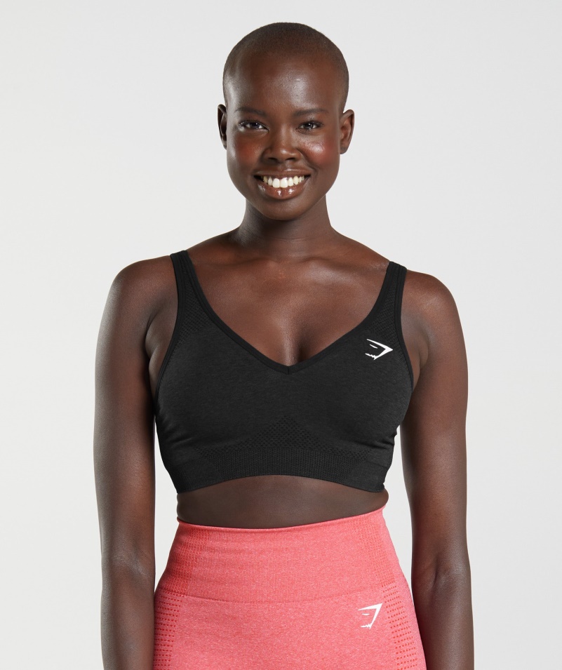 Gymshark Vital Bezšvová 2,0 V športová Podprsenka S Výstrihom Black Marl