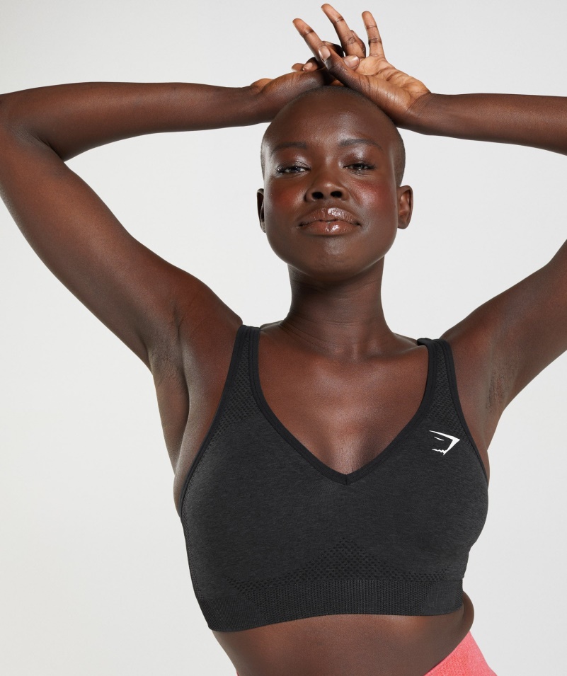 Gymshark Vital Bezšvová 2,0 V športová Podprsenka S Výstrihom Black Marl