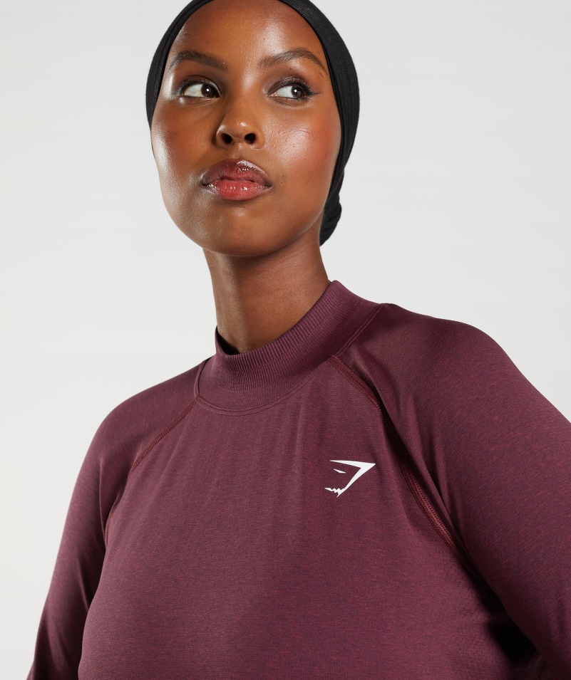 Gymshark Vitálny Bezšvový Long Line Top Upečený Gaštanovohnedý Marl