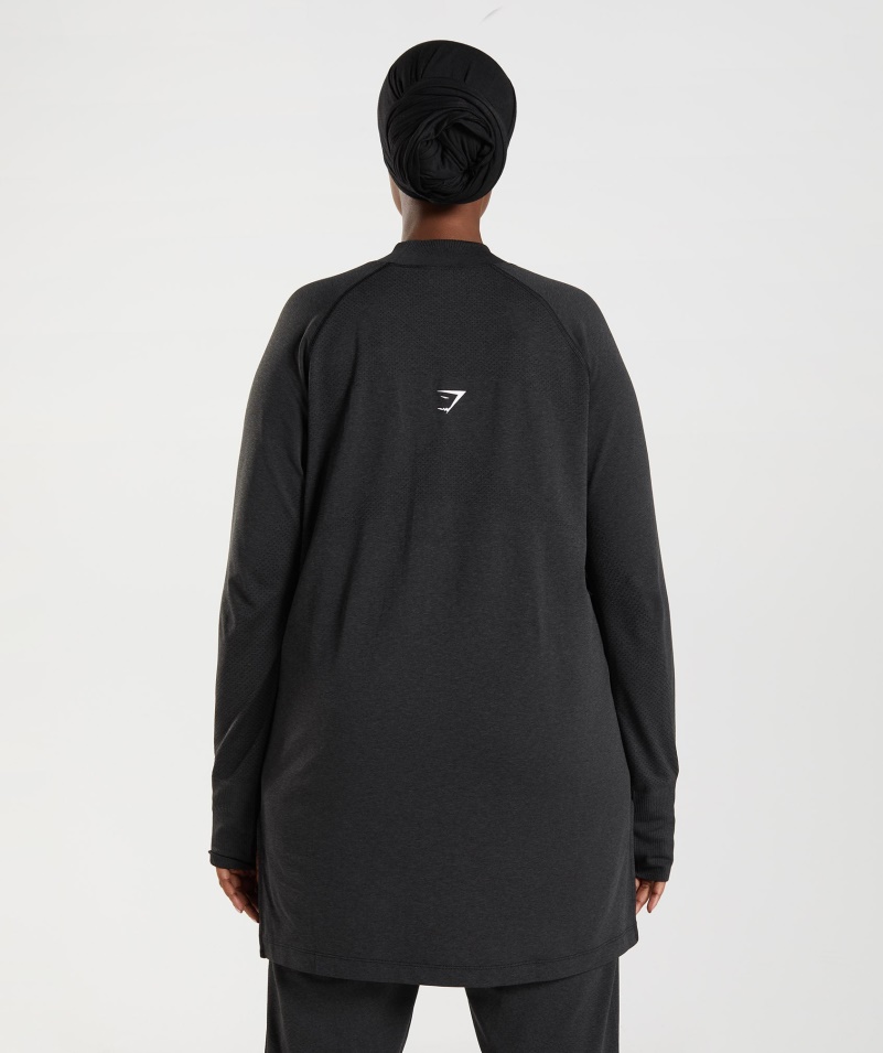 Gymshark Vitálny Bezšvový Dlhý Vlasec Top Black Marl