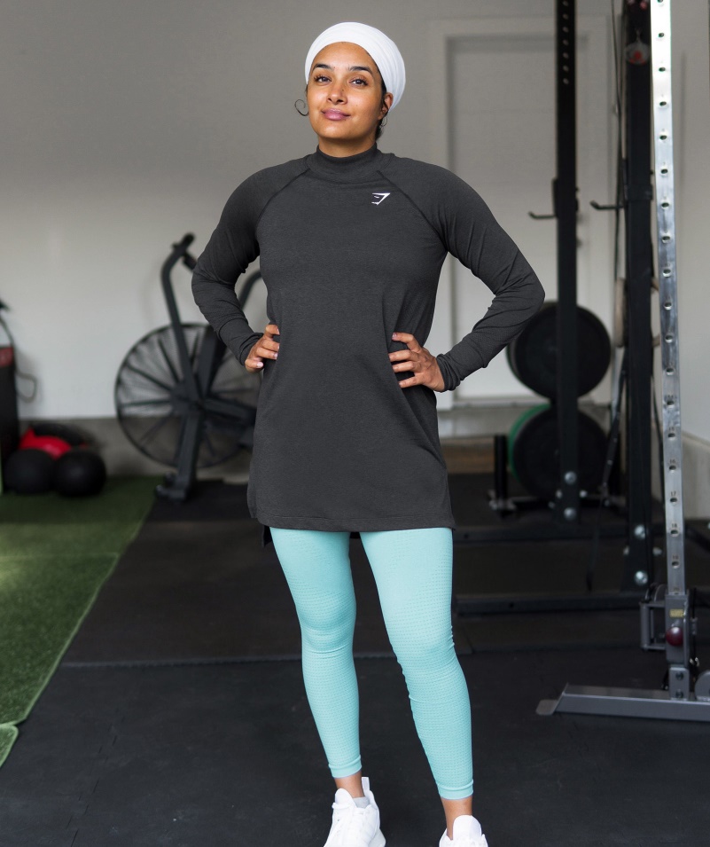Gymshark Vitálny Bezšvový Dlhý Vlasec Top Black Marl