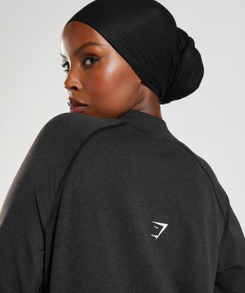 Gymshark Vitálny Bezšvový Dlhý Vlasec Top Black Marl