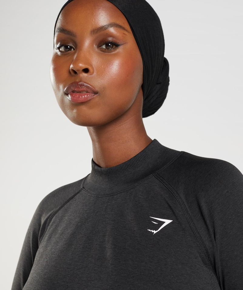 Gymshark Vitálny Bezšvový Dlhý Vlasec Top Black Marl