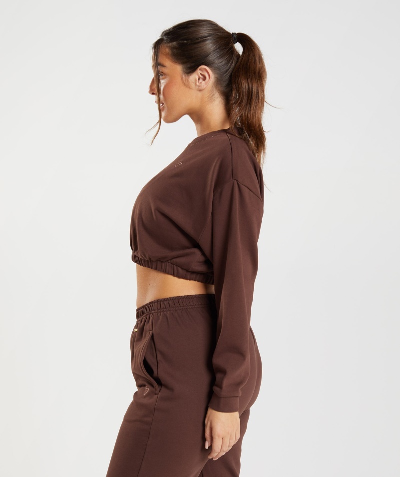 Gymshark Whitney Skrátený Pulóver Oživiť Hnedý