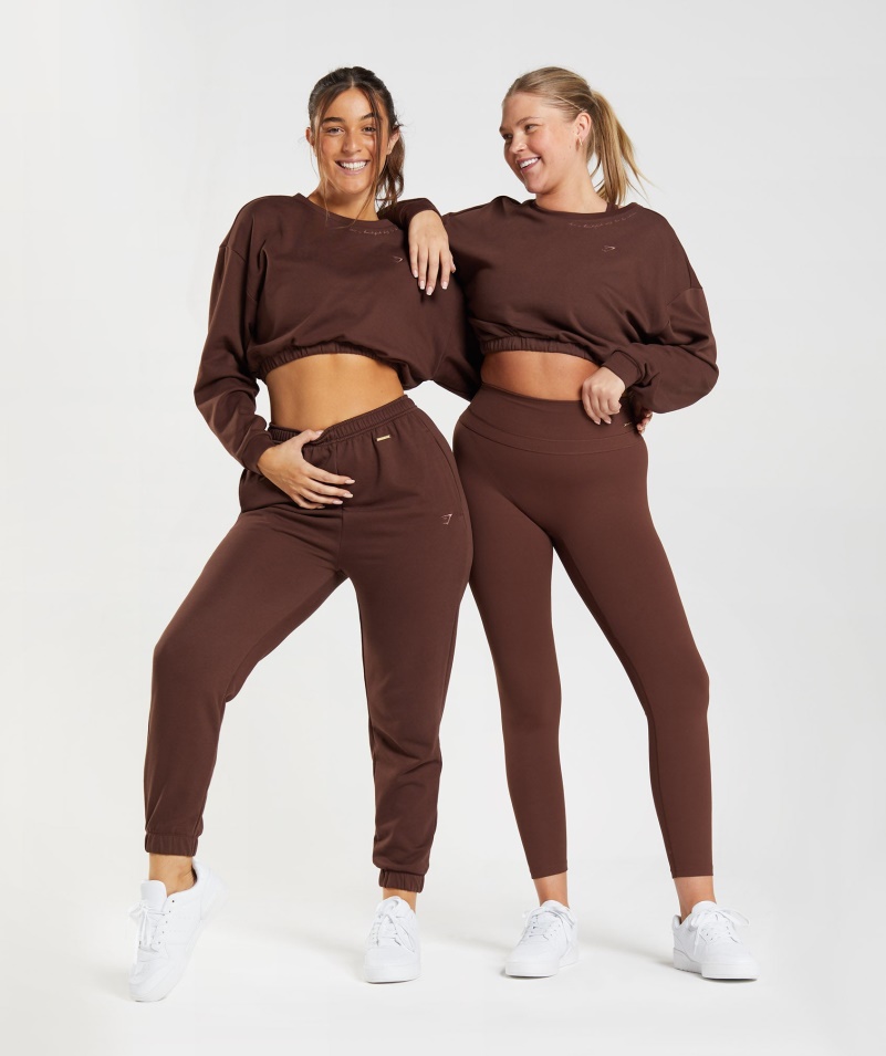 Gymshark Whitney Skrátený Pulóver Oživiť Hnedý