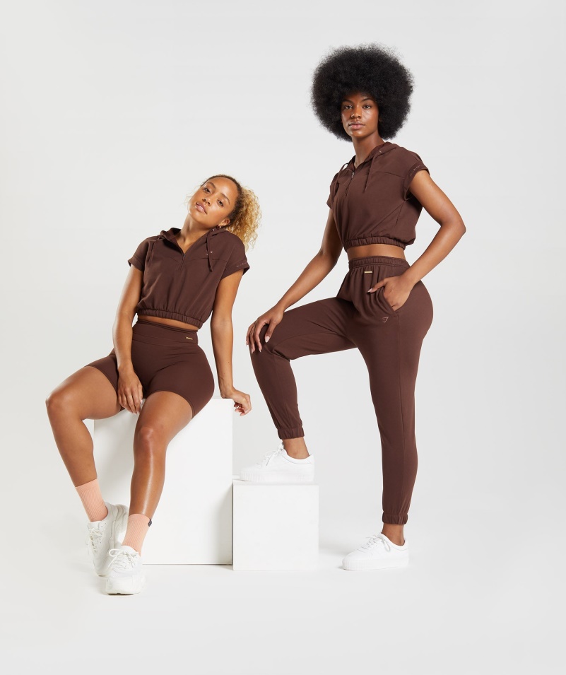 Gymshark Whitney Skrátená Mikina Bez Rukávov S Kapucňou Rekindle Hnedá