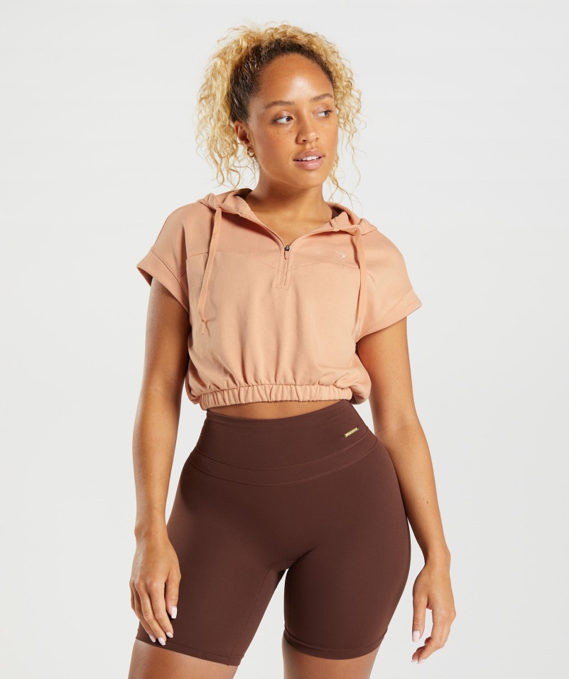 Gymshark Whitney Skrátená Mikina Bez Rukávov S Kapucňou Sunset Béžová