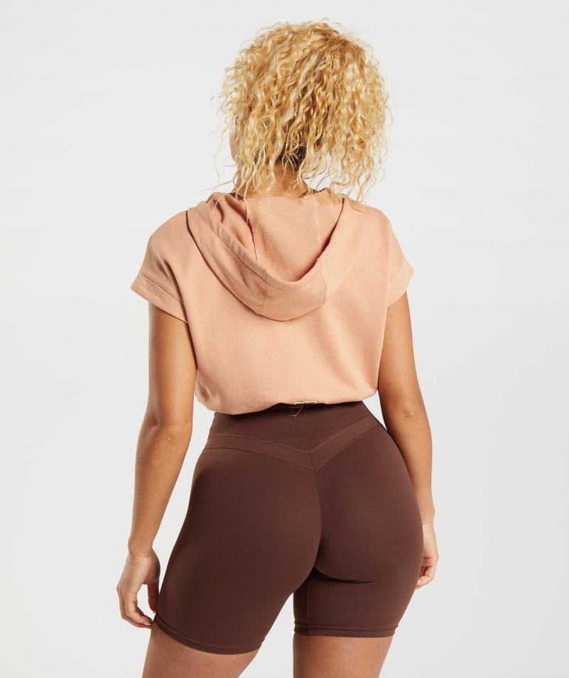 Gymshark Whitney Skrátená Mikina Bez Rukávov S Kapucňou Sunset Béžová