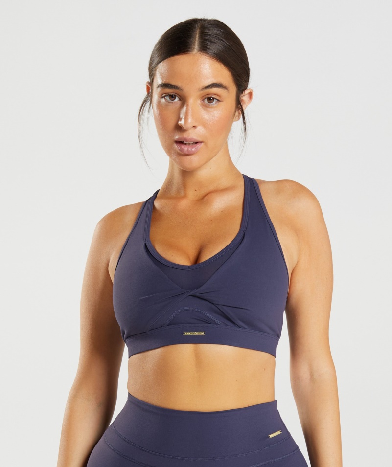 Gymshark Whitney Sieťovaná športová Podprsenka Indigo Námornícka