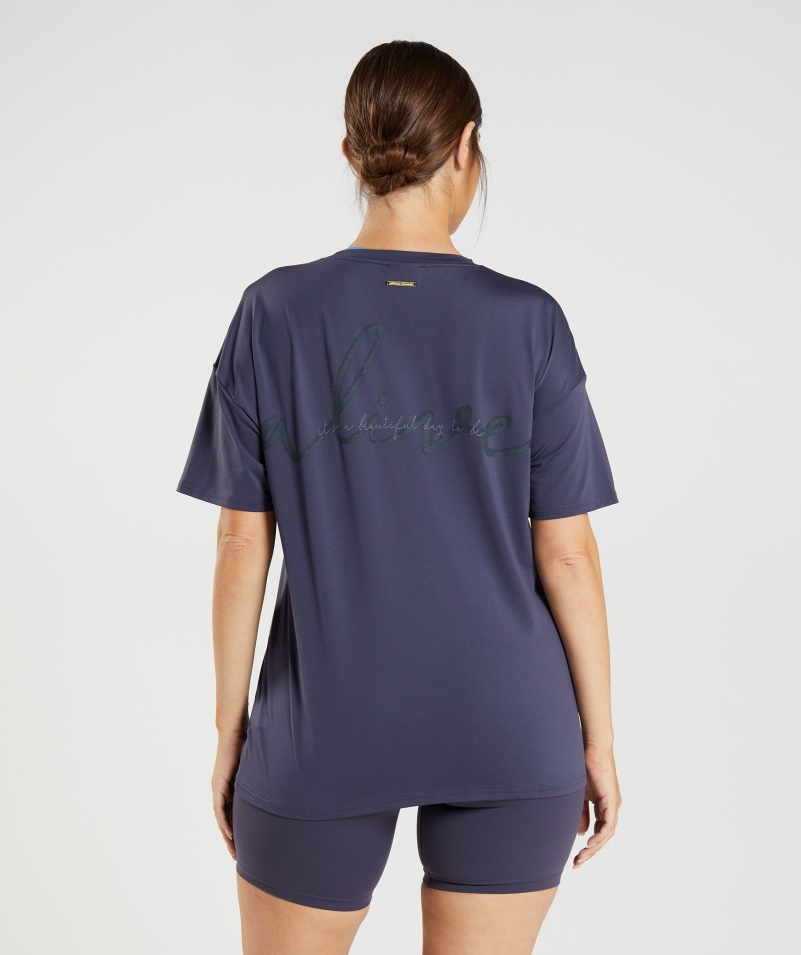 Gymshark Whitney Oversized Tričko Indigo Námornícke