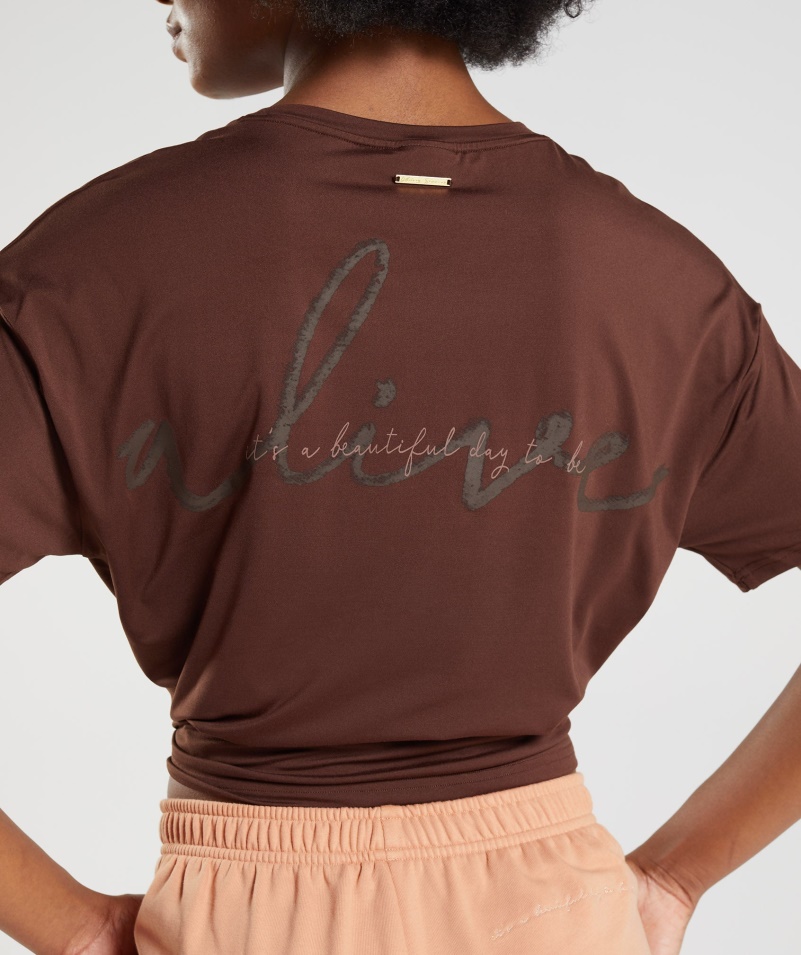 Gymshark Whitney Oversized Tričko Rekindle Hnedé