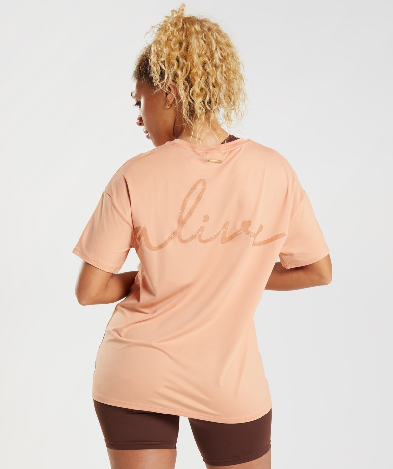 Gymshark Whitney Oversized Tričko Sunset Béžová