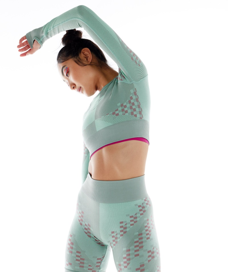Gymshark Wtflex Cyborg Bezšvový Crop Top S Dlhým Rukávom Maya Blue-pink-turbo Blue