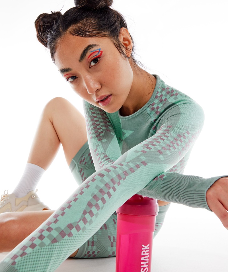 Gymshark Wtflex Cyborg Bezšvový Crop Top S Dlhým Rukávom Maya Blue-pink-turbo Blue