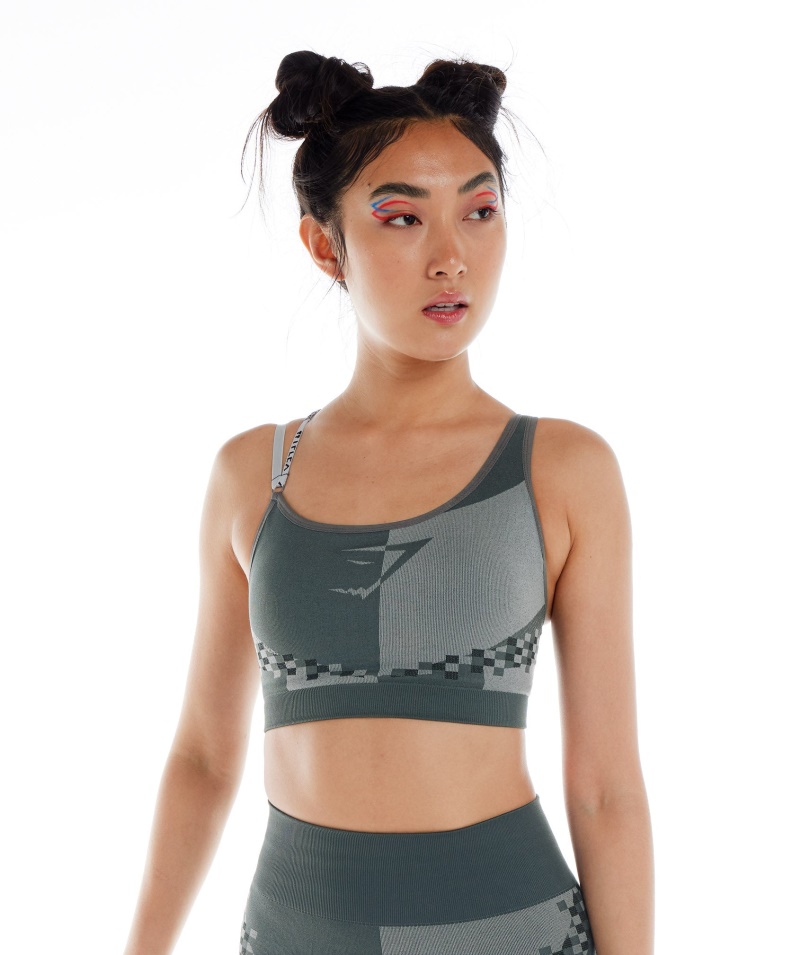 Gymshark Wtflex Cyborg Bezšvová športová Podprsenka Sivo-čierna-svetlosivá