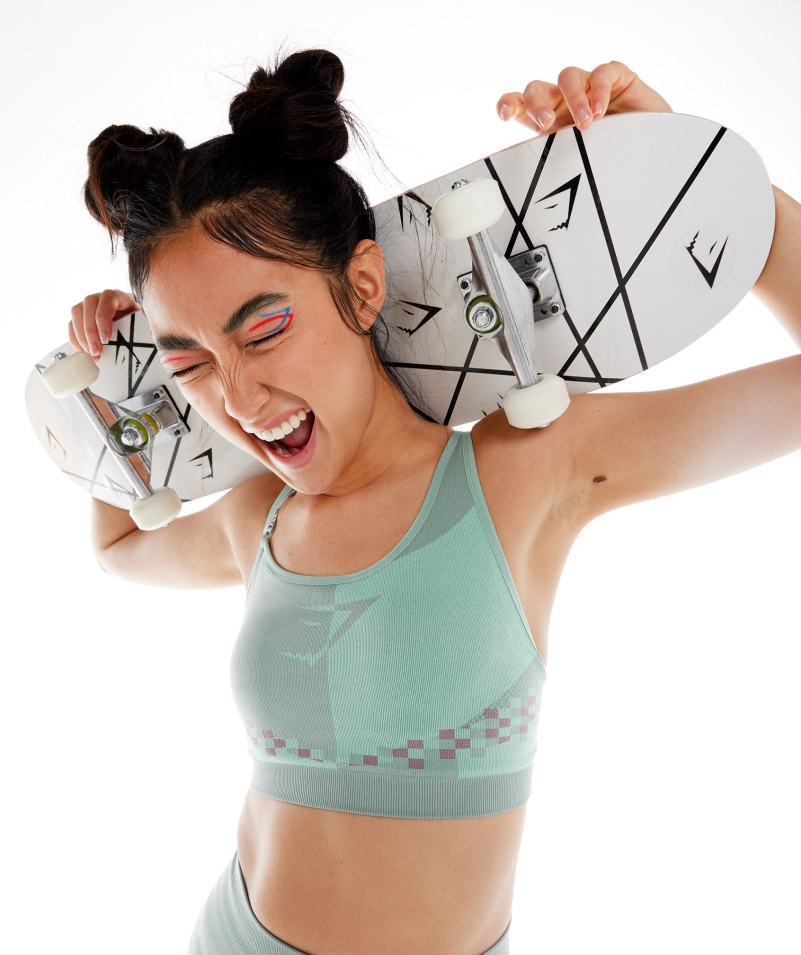 Gymshark Wtflex Cyborg Bezšvová športová Podprsenka Maya Modrá-ružová-turbo Modrá