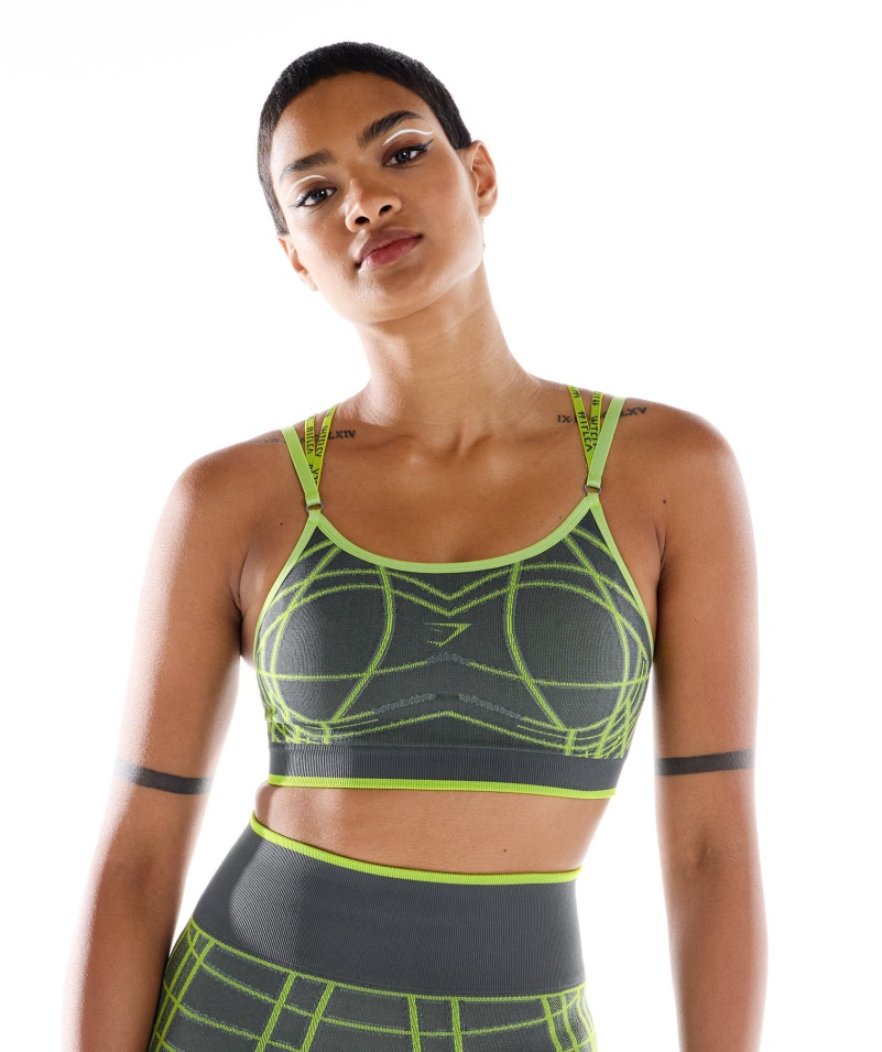 Gymshark Wtflex Lineárna Bezšvová športová Podprsenka Sivo-fluo Zelená-svetlosivá