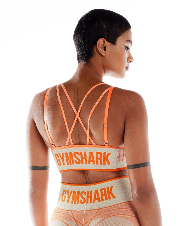 Gymshark Wtflex Lineárna Bezšvová športová Podprsenka Kamienková Sivo-oranžovo-biela