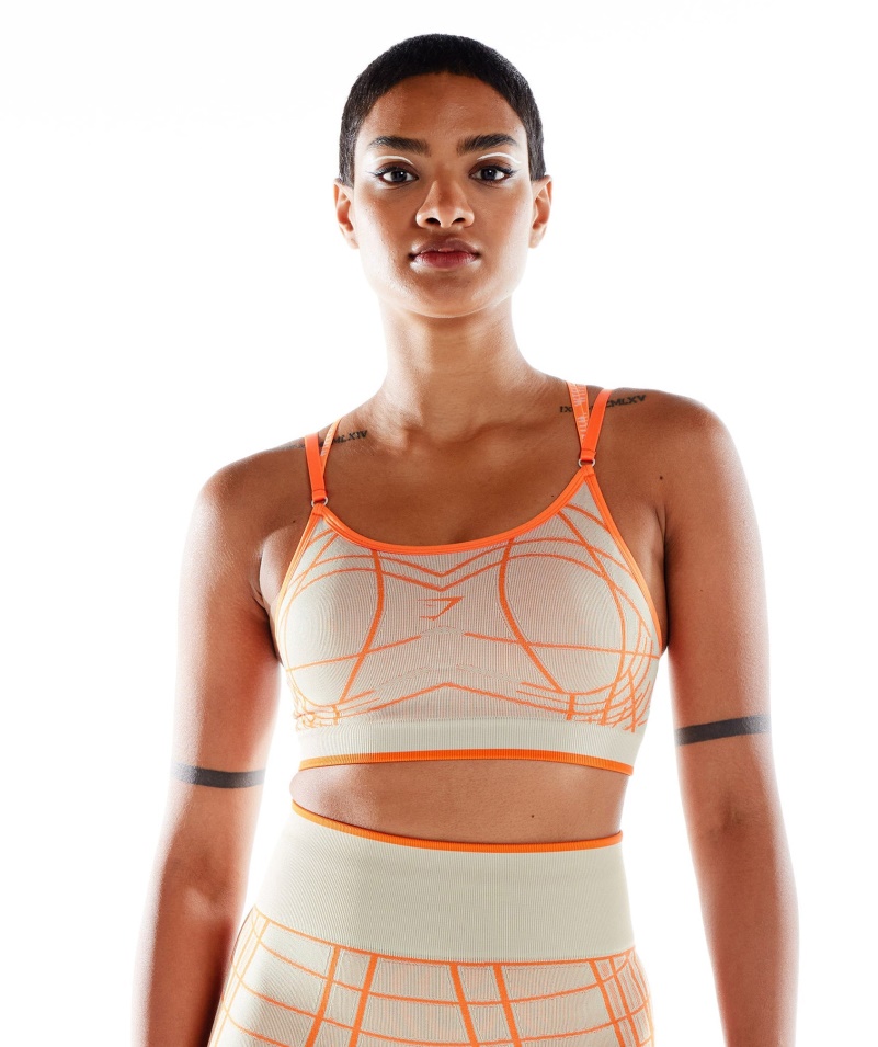 Gymshark Wtflex Lineárna Bezšvová športová Podprsenka Kamienková Sivo-oranžovo-biela